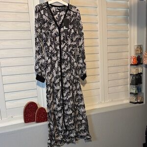 The Kooples Black and White Patterned Long Sleeve Dress